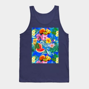 Vibrant tropical leaves pattern, watermelon illustration, tropical plants, turquoise blue tropical fruits Tank Top